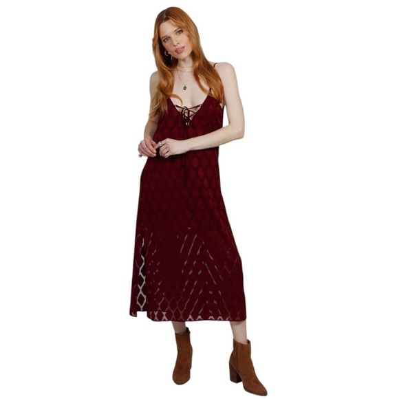 NWT! Band of Gypsies Band of the Free Merlot Lila Midi Slip Dress. Size Medium. - Picture 1 of 14